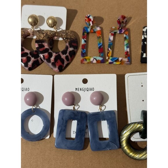 Beonon Trendy Acrylic Statement Earrings Set – Geometric & Colorful Drop Designs - Picture 4 of 6